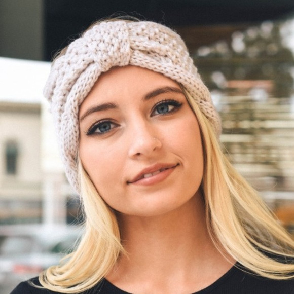 Knit Bow Headband Womens One Size Ivory Fall Winter Cute Stylish Cozy Ear Warmer - Picture 3 of 5
